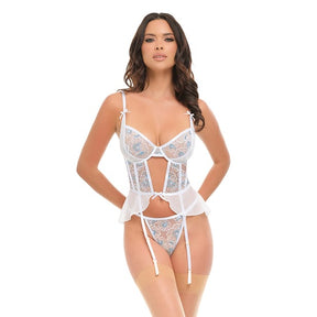 Oh La La Cheri - Elena Floral Embroidered Bustier with Ruffles and Matching Panty (White) OL1028 CherryAffairs