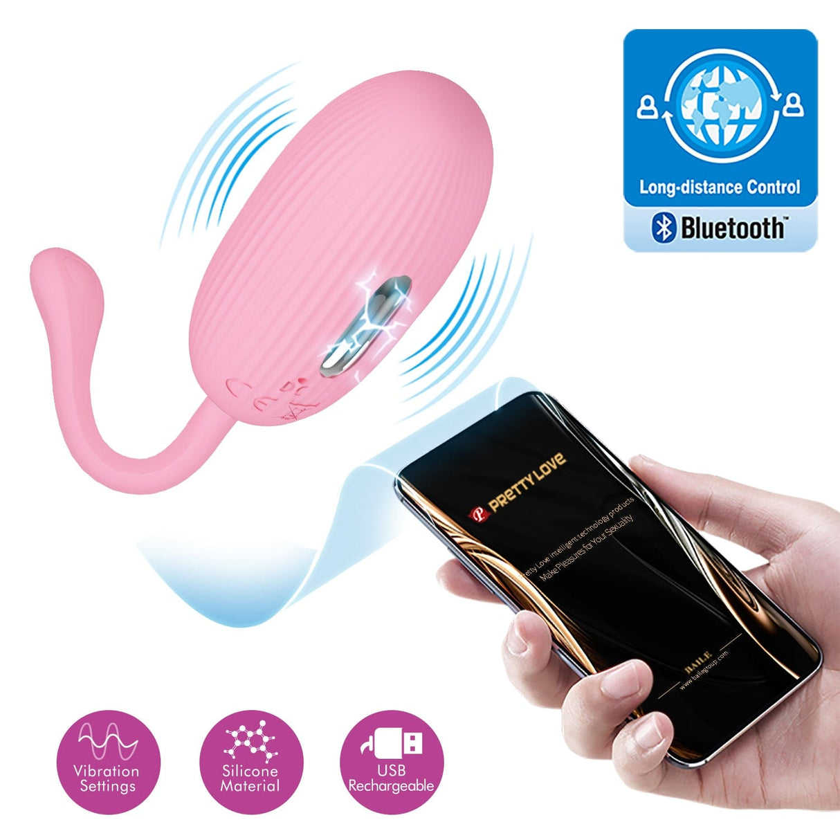 Pretty Love - Doreen App-Controlled Egg Massager Vibrator (Pink) PL1154 CherryAffairs