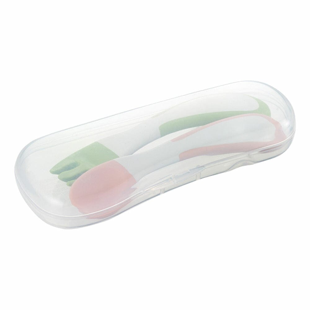 Richell - T.L.I Stage 2 Soft Easy Grip Baby Self Feeding Spoon and Fork Set  7m+ 4973655215517 Baby Spoon and Fork