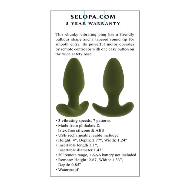 Selopa - The Colonel Remote Control Anal Plug (Green) EV1162 CherryAffairs