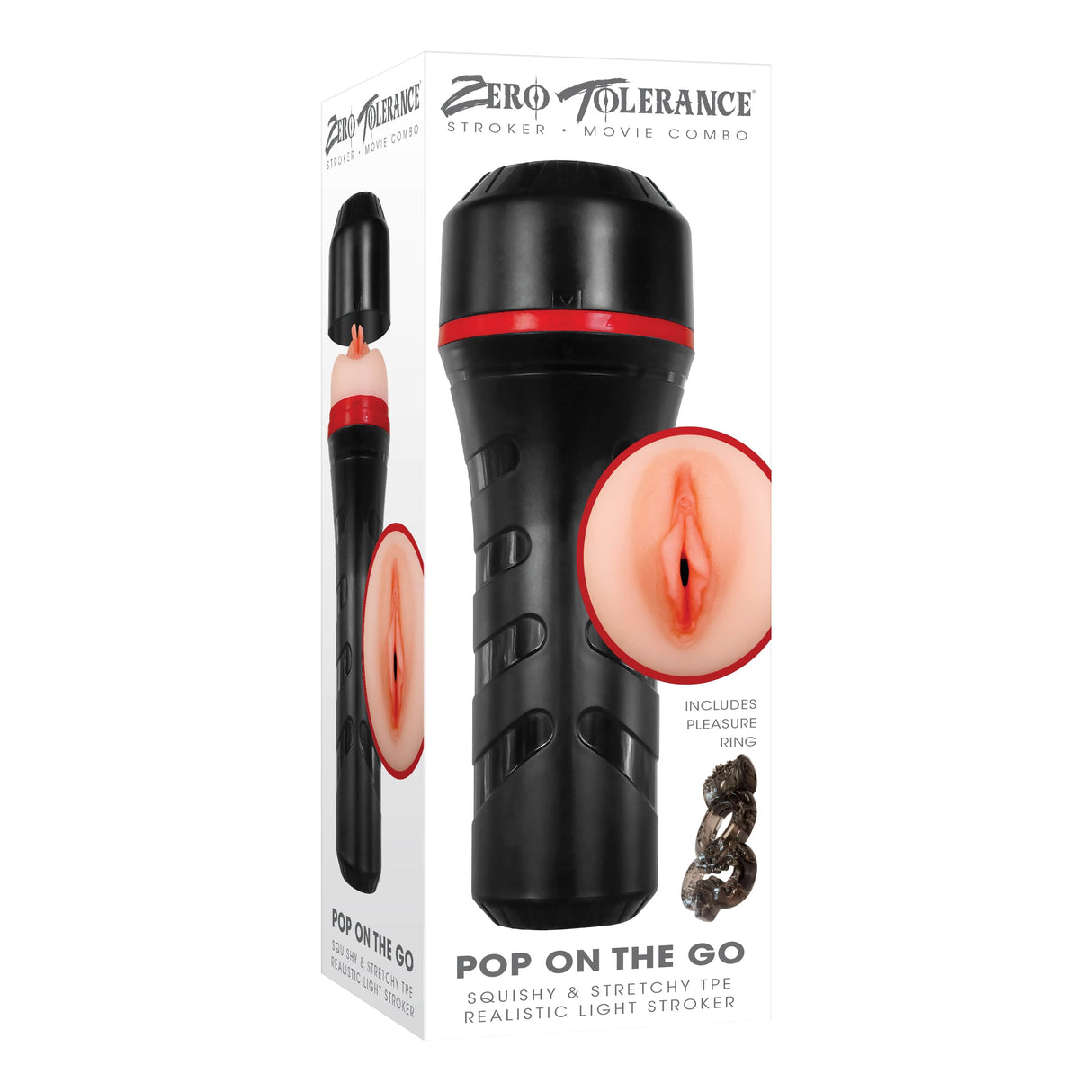 Zero Tolerance - Pop On The Go Squishy Realistic Stroker with Vibrating Cock Ring CherryAffairs