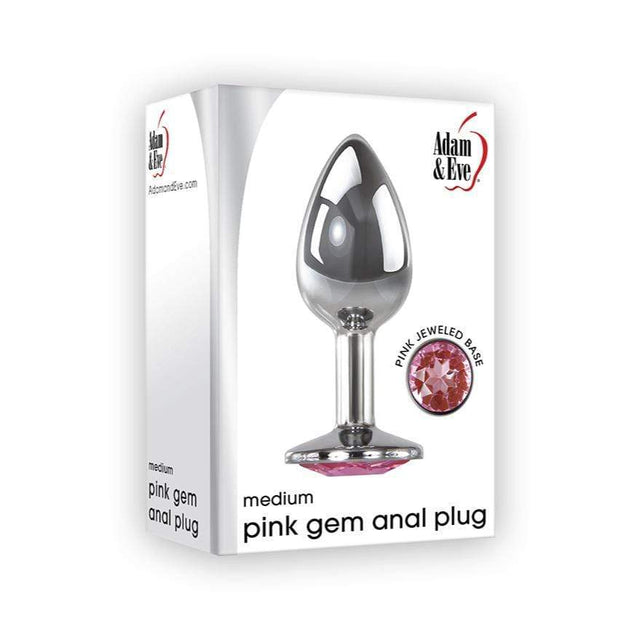 Adam & Eve - Pink Gem Aluminium Anal Plug Medium (Silver) AE1031 CherryAffairs