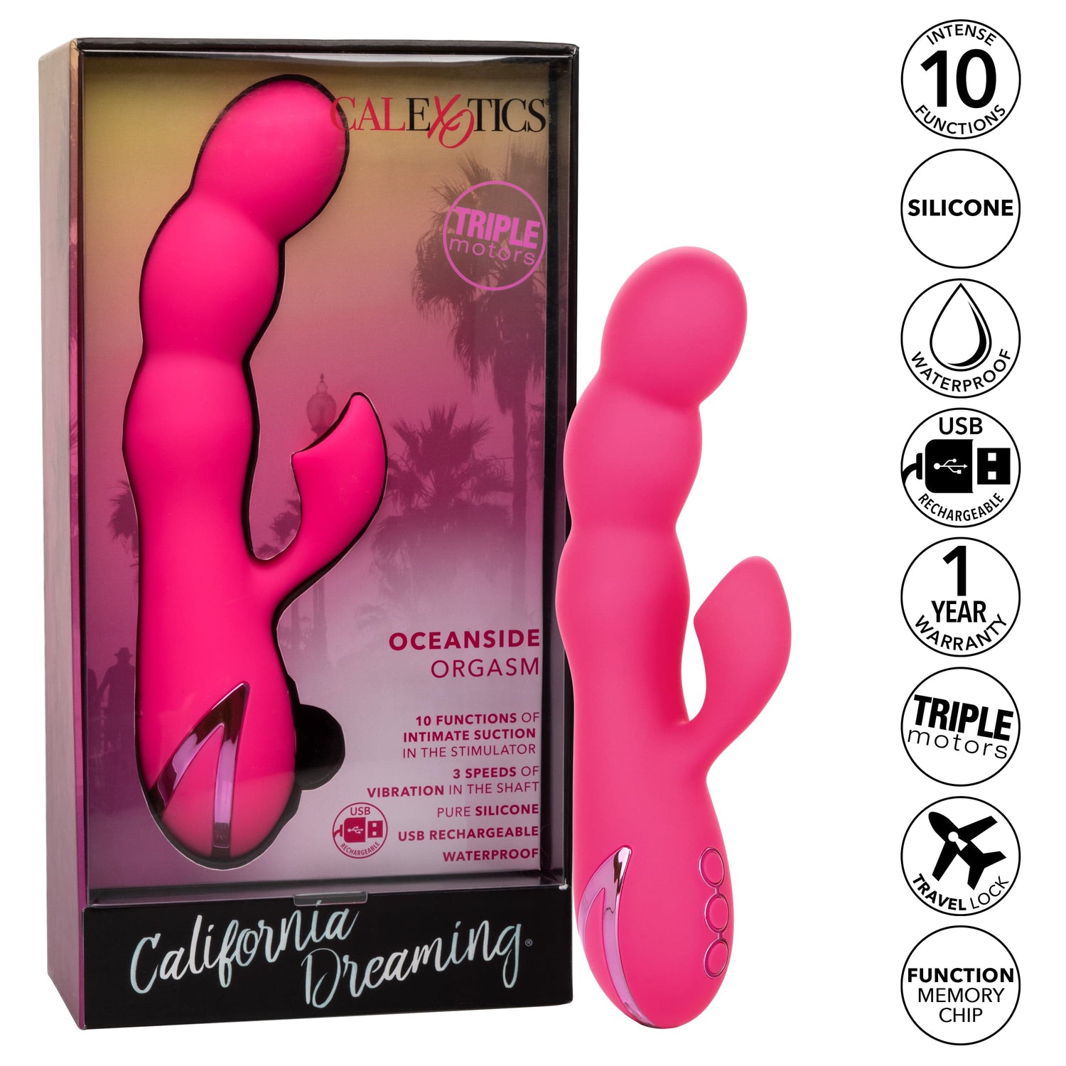 California Exotics - California Dreaming Oceanside Orgasm Suction Rabbit Vibrator (Pink) CE1966 CherryAffairs