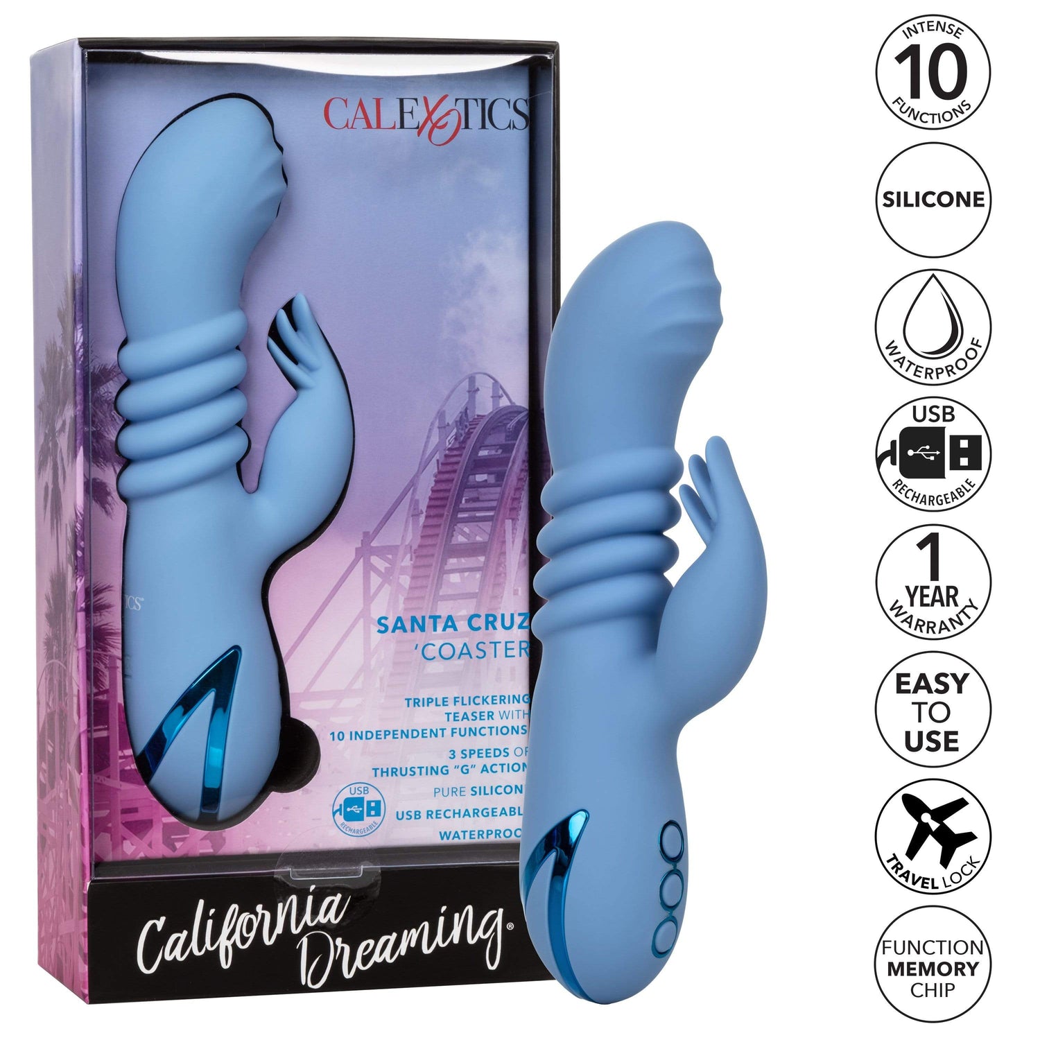 California Exotics - California Dreaming Santa Cruz 'Coaster Rabbit Vibrator (Blue) CE1875 CherryAffairs