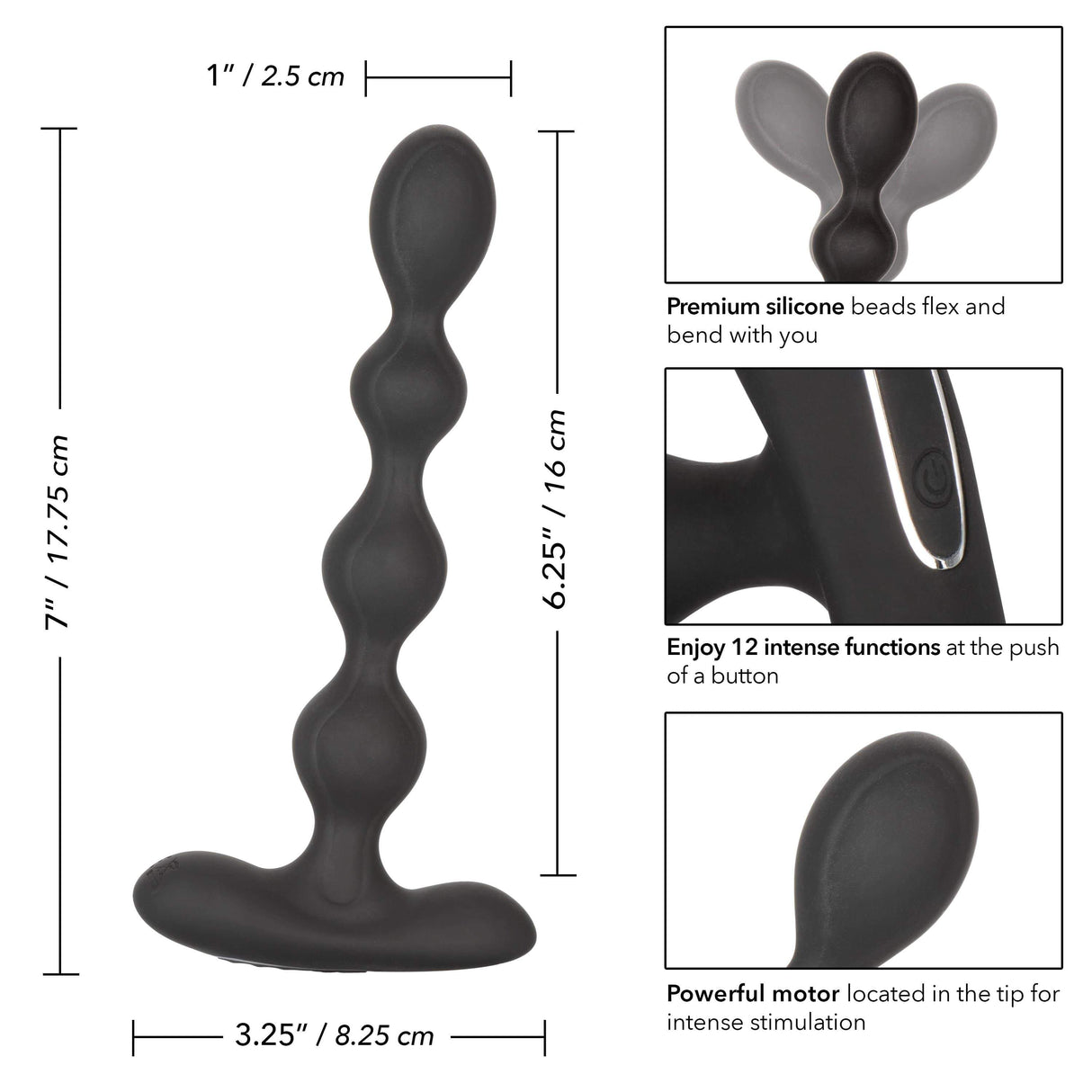 California Exotics - Eclipse Vibrating Slender Anal Beads (Black) CE1683 CherryAffairs