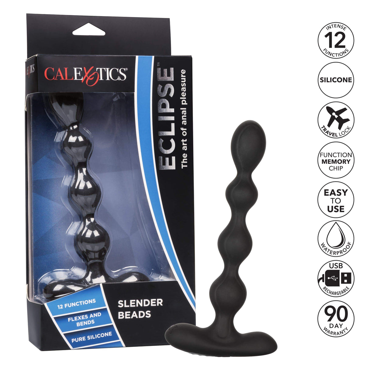 California Exotics - Eclipse Vibrating Slender Anal Beads (Black) CE1683 CherryAffairs