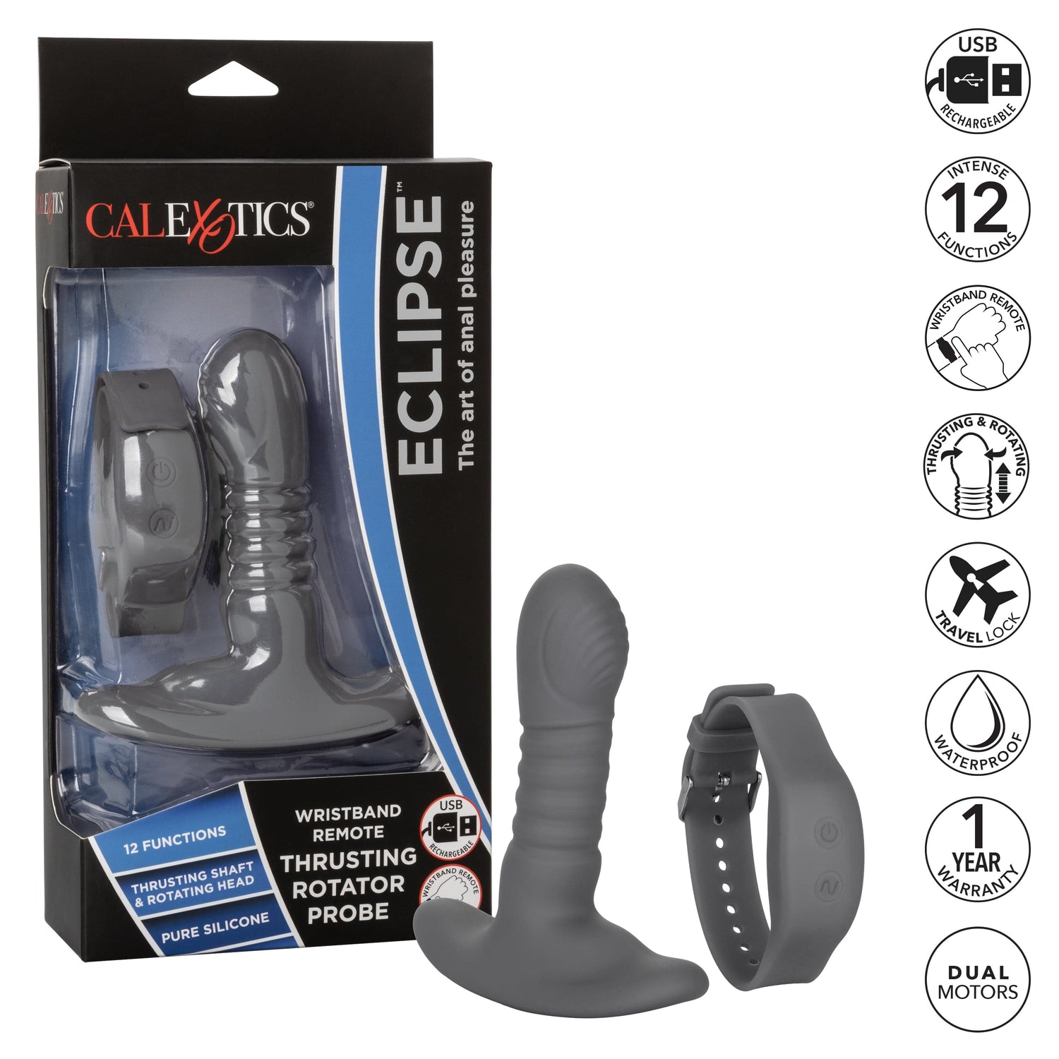 California Exotics - Eclipse Wristband Remote Thrusting Rotator Probe Anal Plug (Black) CE1931 CherryAffairs