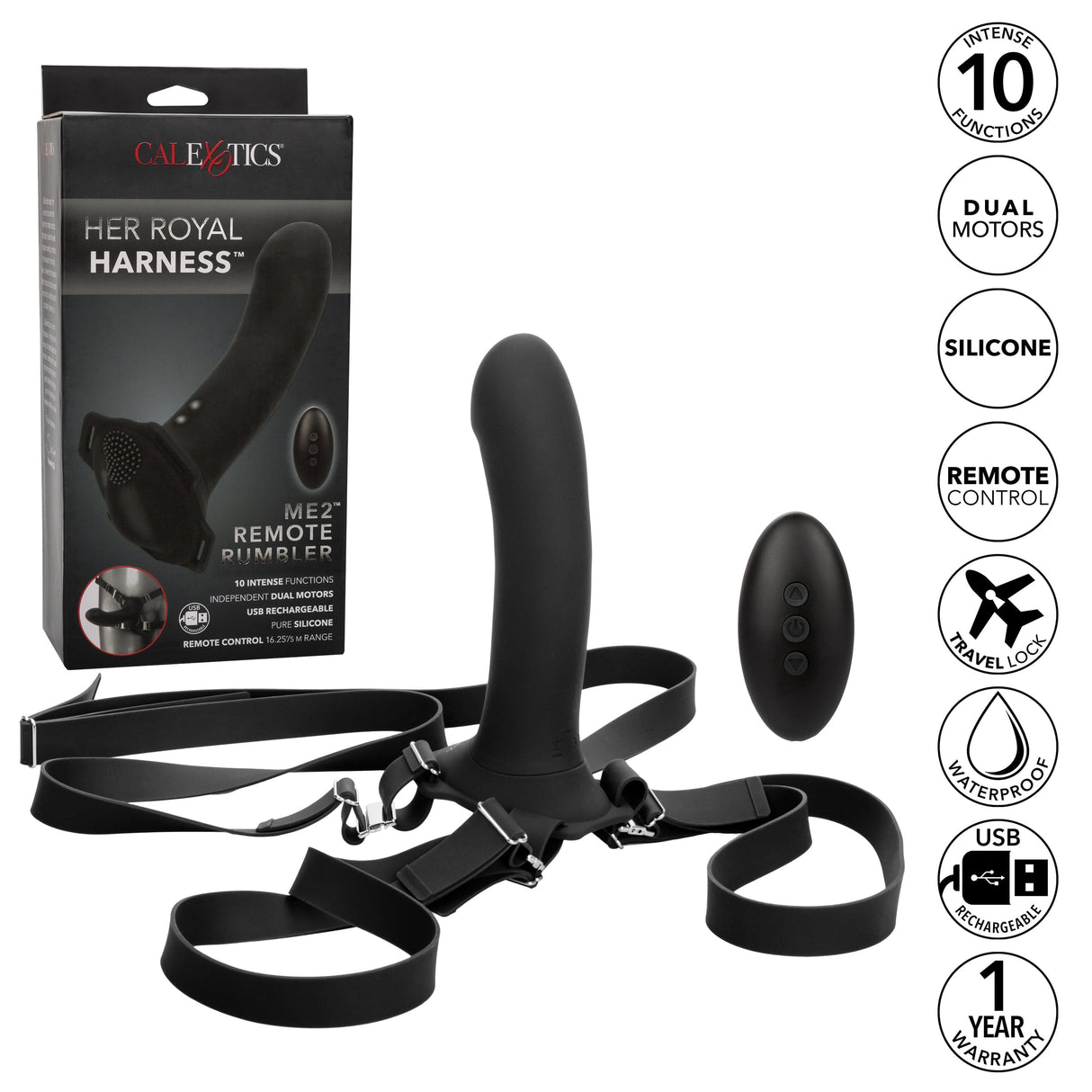 California Exotics - Her Royal Harness Me2 Remote Rumbler Strap On (Black) CE1970 CherryAffairs