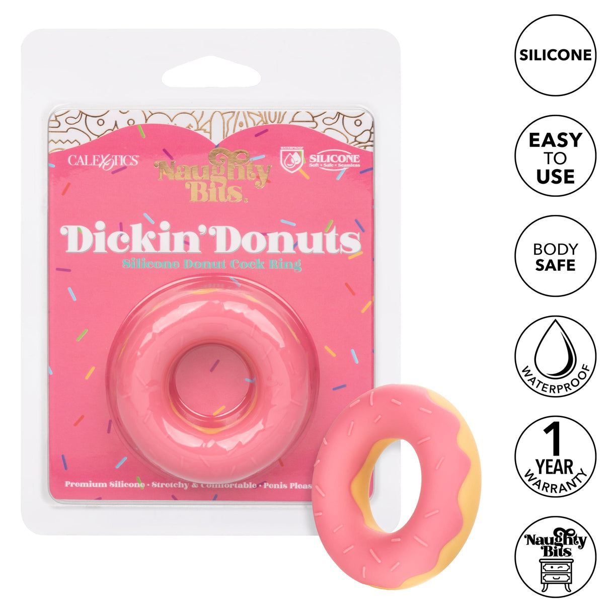 California Exotics - Naughty Bits Dickin Donuts Silicone Donut Cock Ring (Pink) CE1988 CherryAffairs