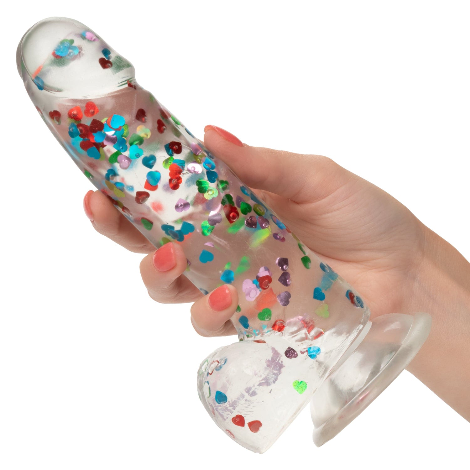 California Exotics - Naughty Bits I Love Dick Heart filled Dong Realistic Dildo with Balls 8" (Clear) CE1968 CherryAffairs