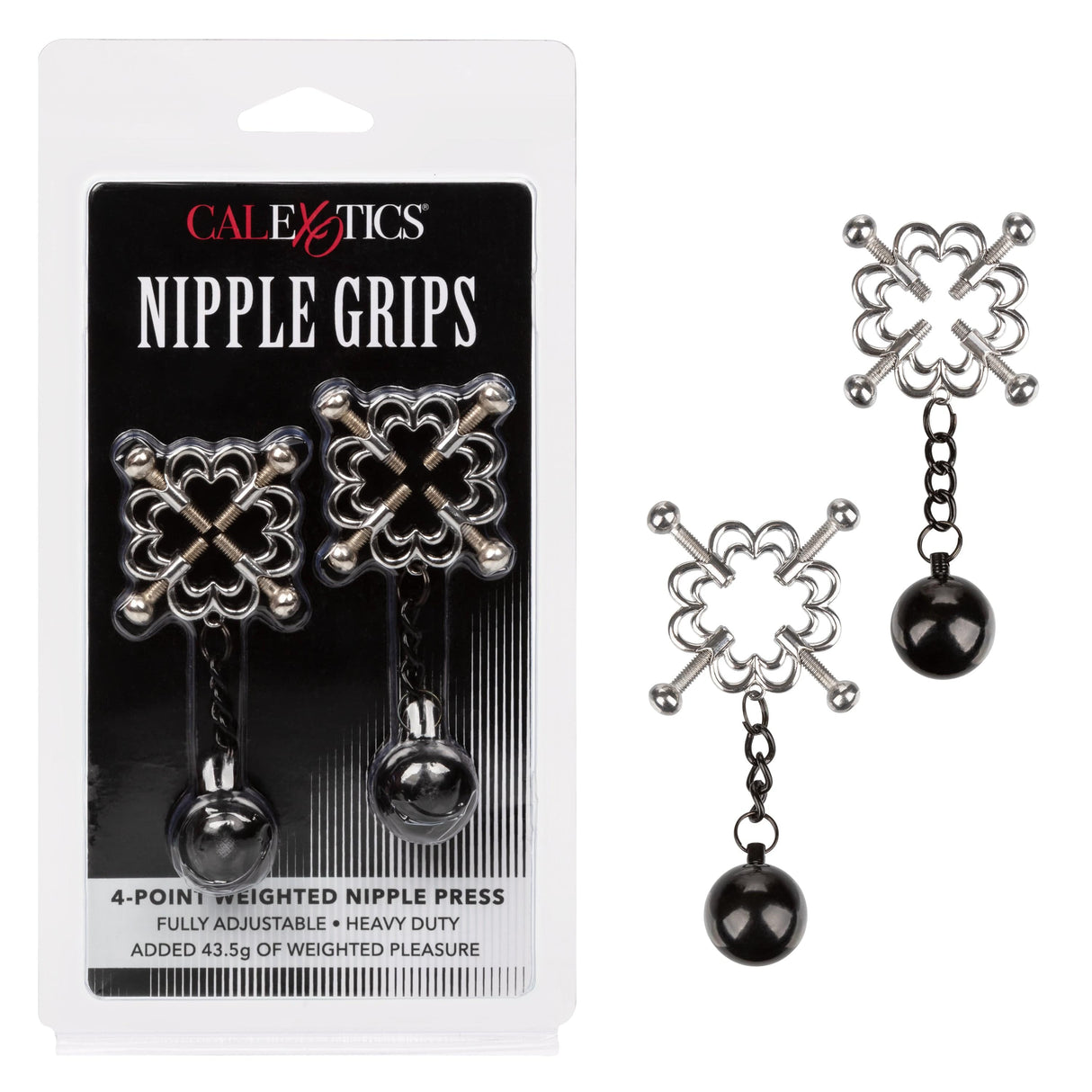 California Exotics - Nipple Grips 4 Point Weighted Nipple Press Clamps (Silver) CE1937 CherryAffairs