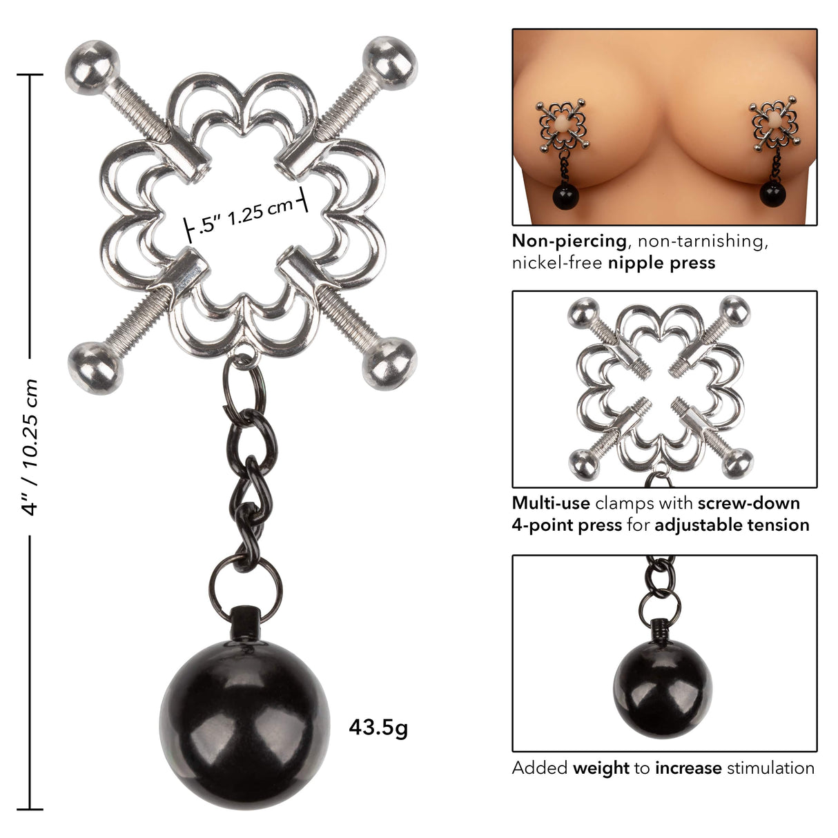 California Exotics - Nipple Grips 4 Point Weighted Nipple Press Clamps (Silver) CE1937 CherryAffairs