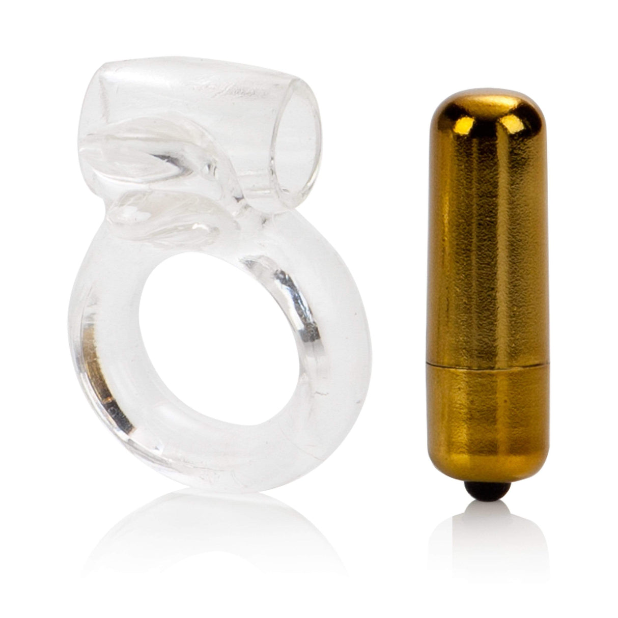 California Exotics - Pure Gold Double Trouble Enhancer Vibrating Cock Ring (Clear)    Rubber Cock Ring (Vibration) Non Rechargeable