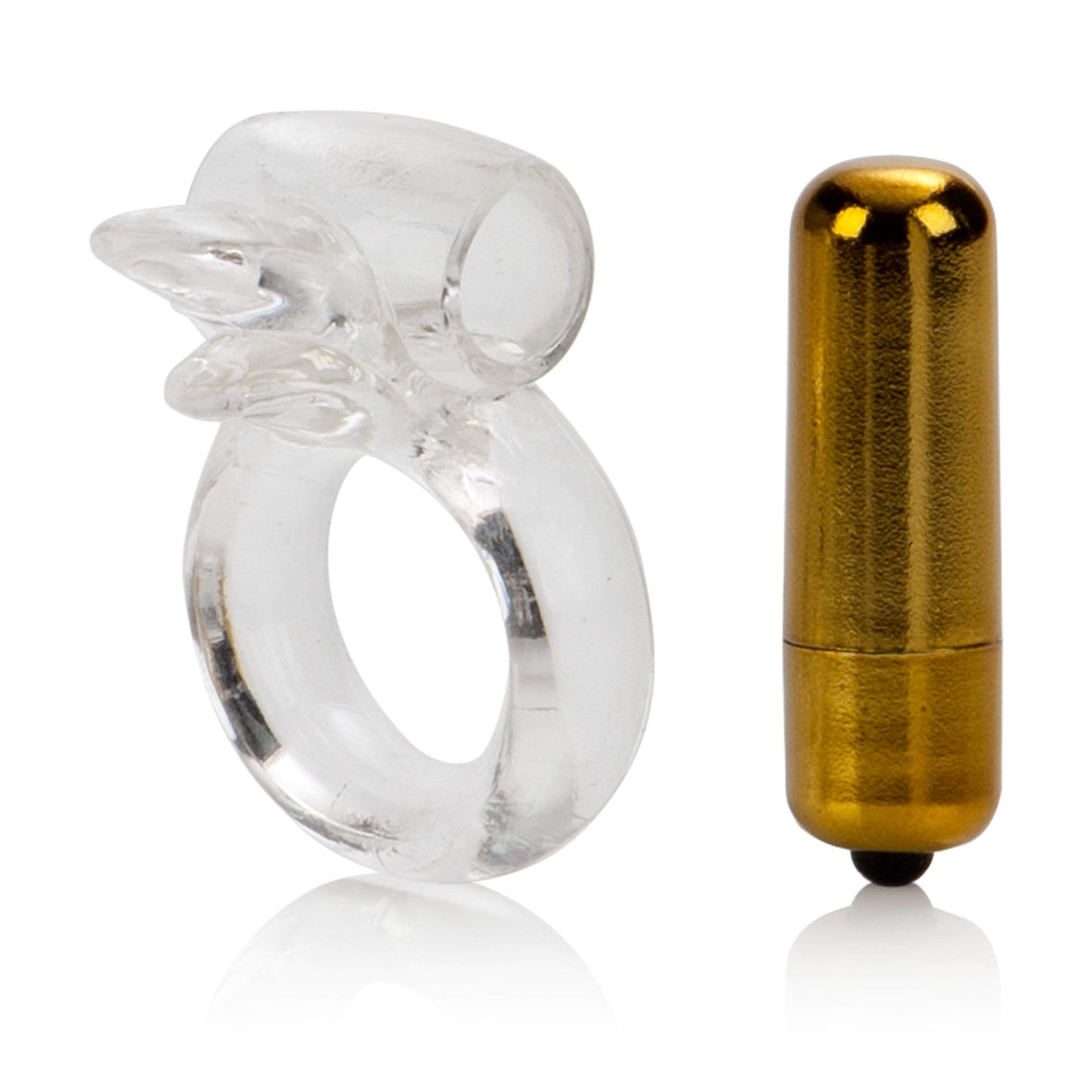 California Exotics - Pure Gold Double Trouble Enhancer Vibrating Cock Ring (Clear)    Rubber Cock Ring (Vibration) Non Rechargeable