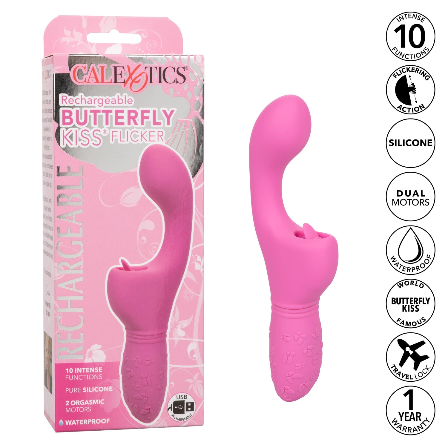 California Exotics - Rechargeable Butterfly Kiss Flicker G Spot Vibrator (Pink) CE1961 CherryAffairs