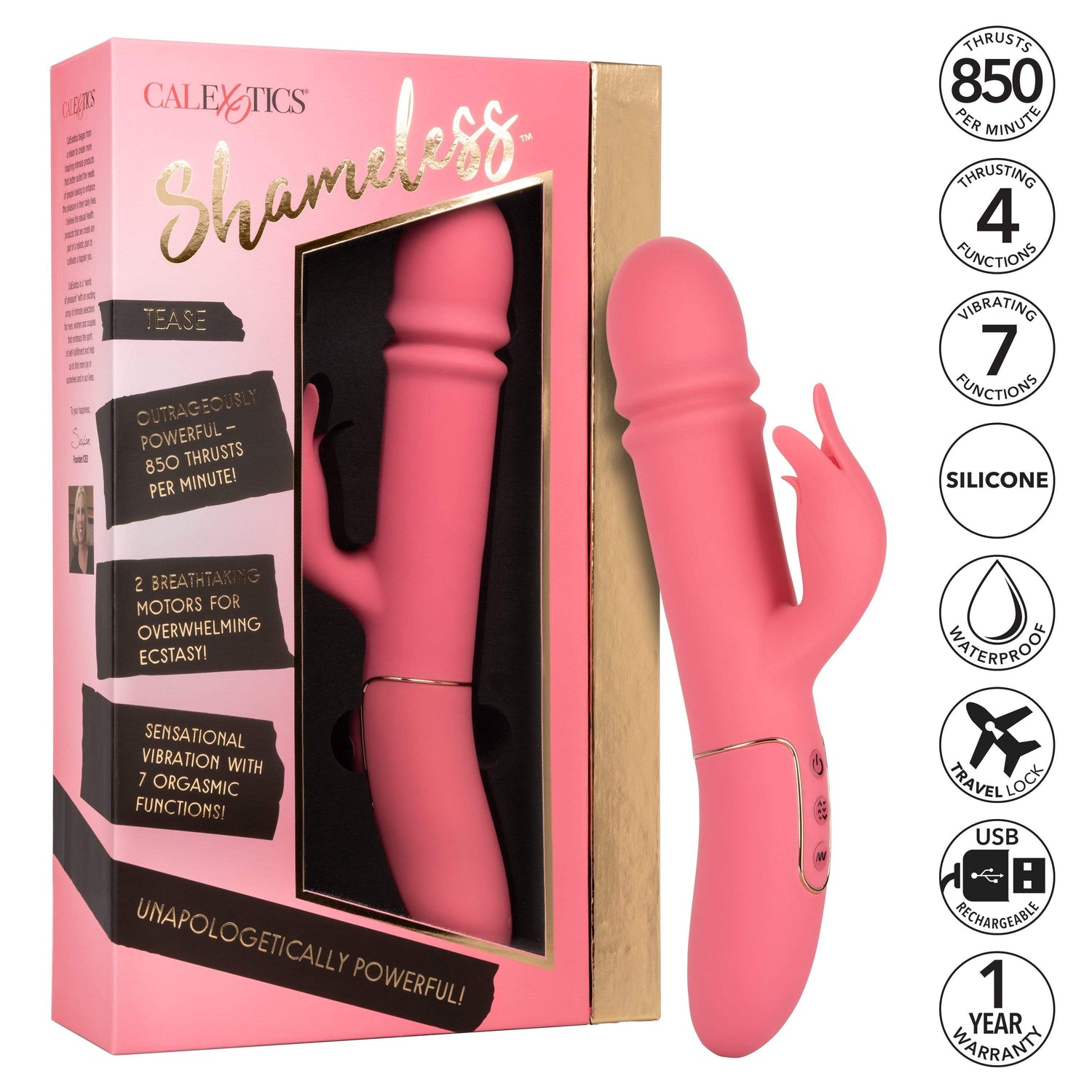 California Exotics - Shameless Tease Rabbit Vibrator (Pink) CE1863 CherryAffairs