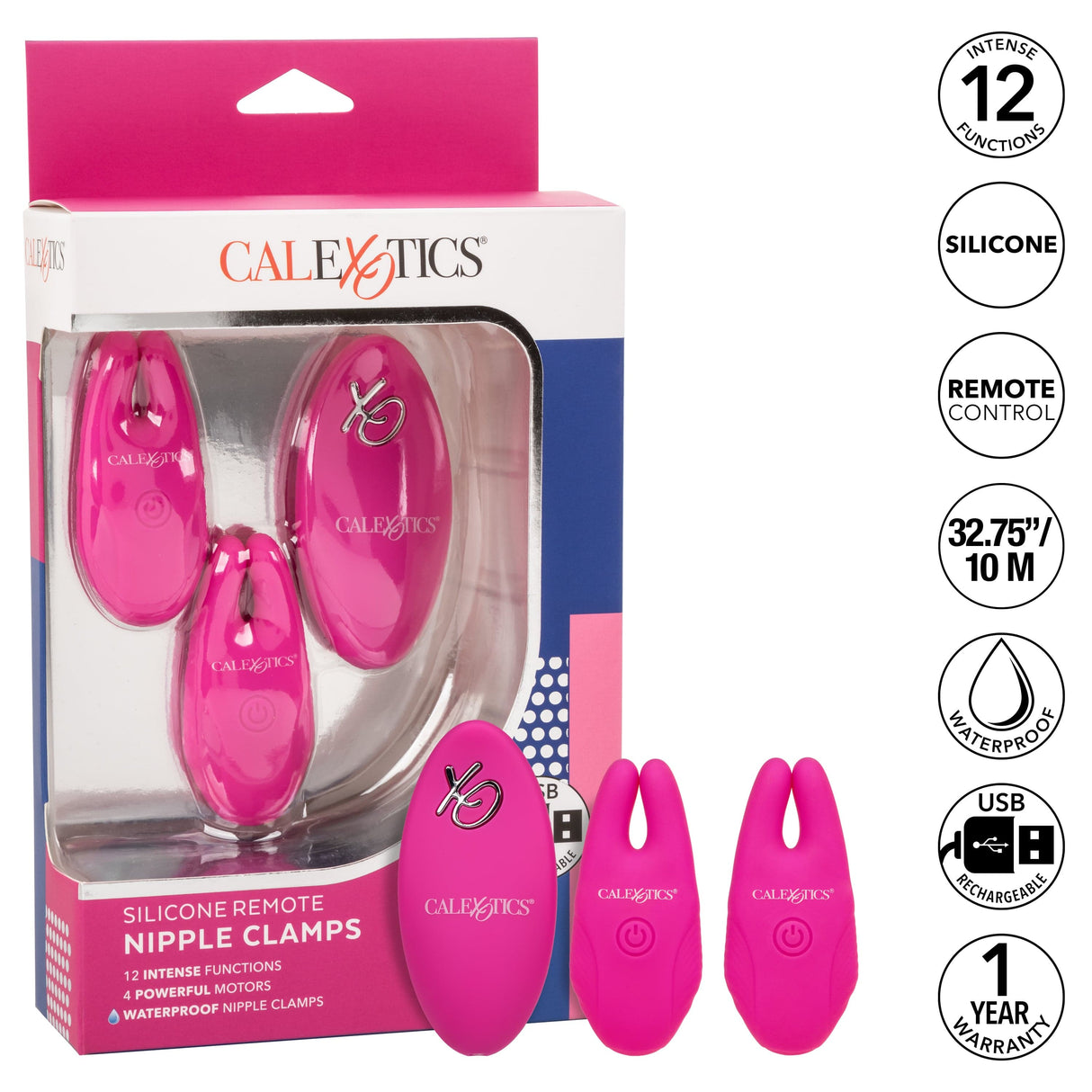 California Exotics - Silicone Remote Control Vibrating Nipple Clamps (Pink) CE1940 CherryAffairs