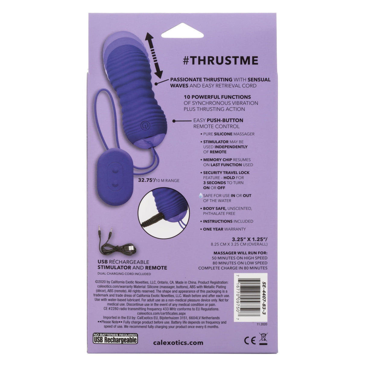 California Exotics - Slay ThrustMe Remote Control Thrusting Egg Massager (Purple) CE1938 CherryAffairs