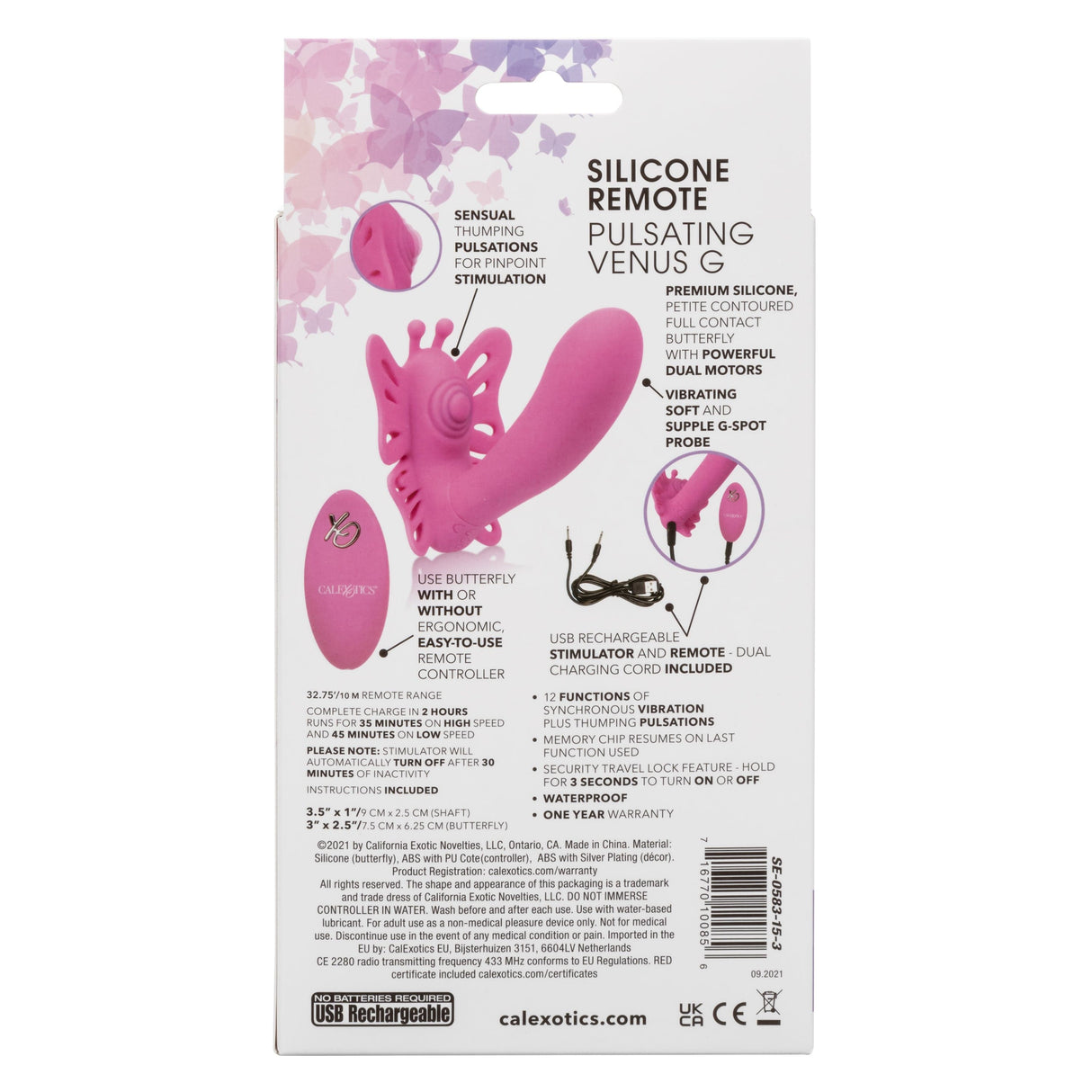 California Exotics - Venus Butterfly Silicone Remote Pulsating Venus G Spot Vibrator (Pink) CE1963 CherryAffairs