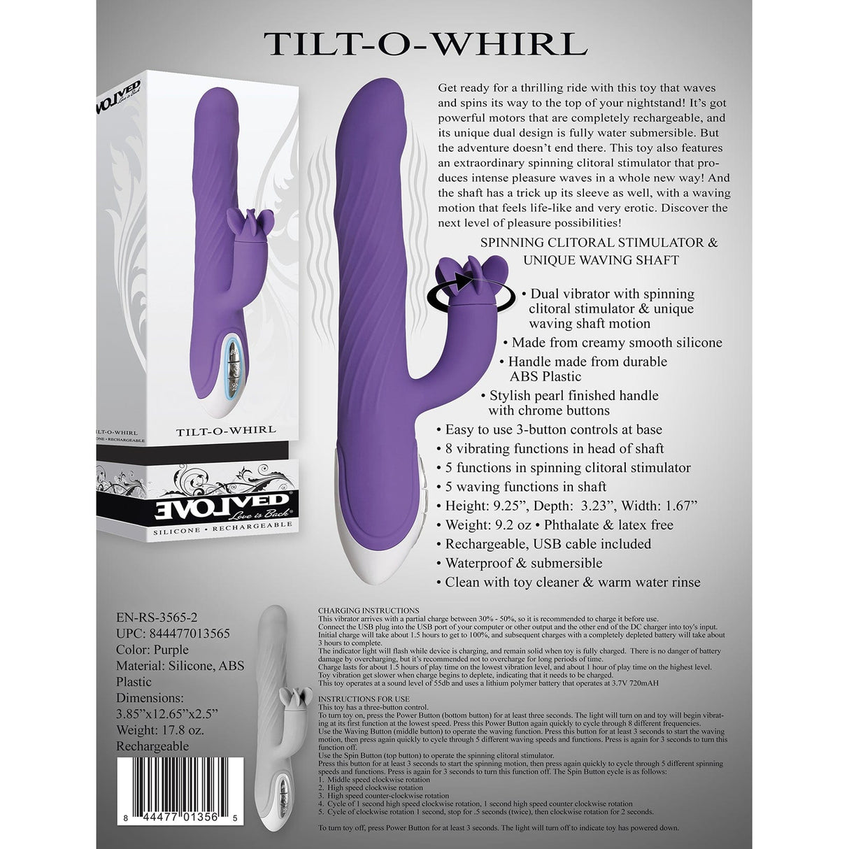 Evolved - Tilt O Whirl Rabbit Vibrator (Purple)    Rabbit Dildo (Vibration) Rechargeable