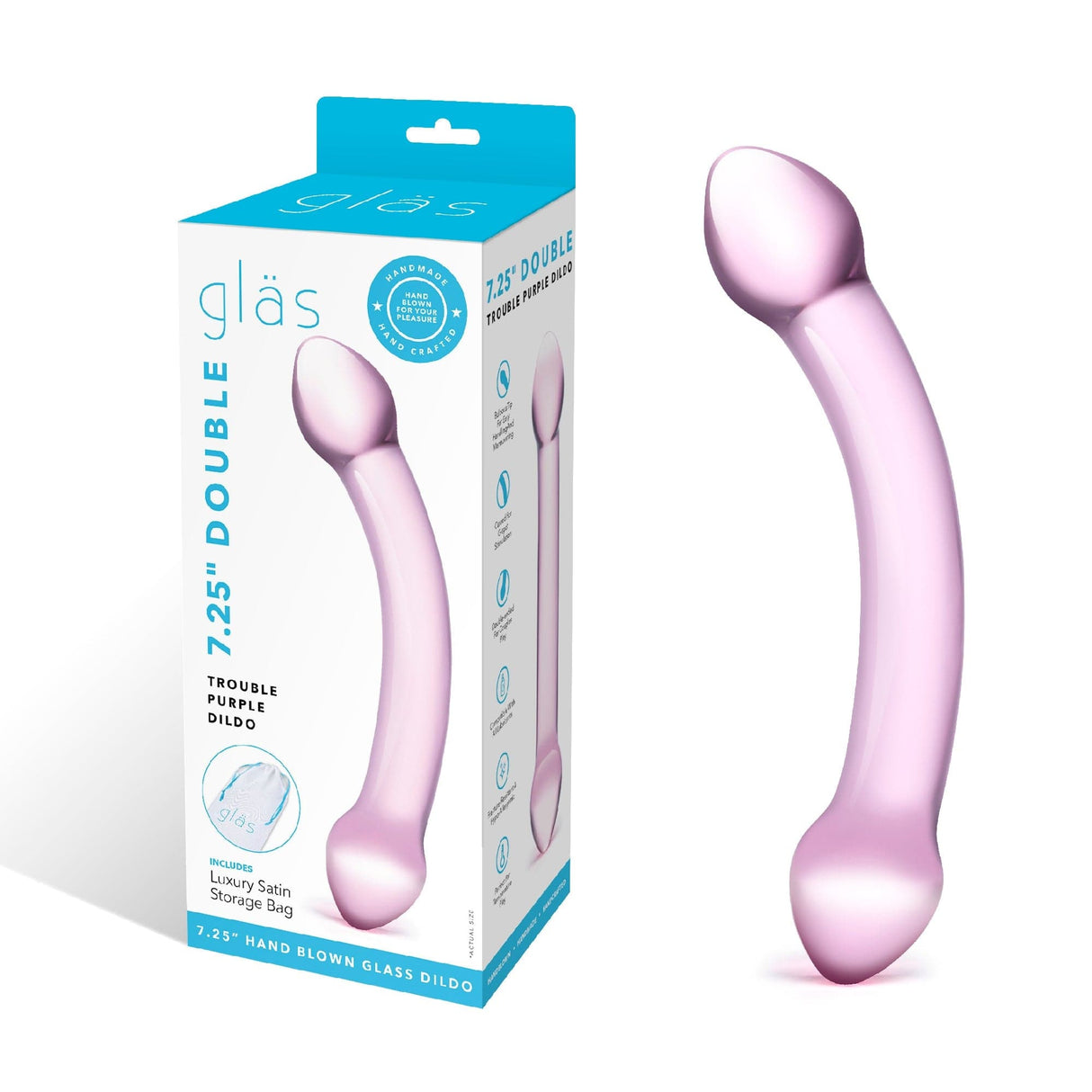 Glas - Double Trouble Hand Blown Glass Dildo 7.25" (Purple)    Glass Dildo (Non Vibration)