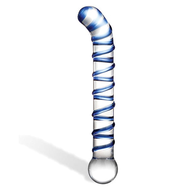 Glas - Mr Swirly G Spot Hand Blown Glass Dildo 6.5" (Clear/Blue) GL1041 CherryAffairs