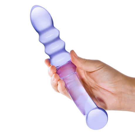 Glas - Purple Rain Ribbed Glass Dildo 9" (Purple) GL1011 CherryAffairs