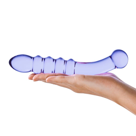 Glas - Purple Rain Ribbed Glass Dildo 9" (Purple) GL1011 CherryAffairs