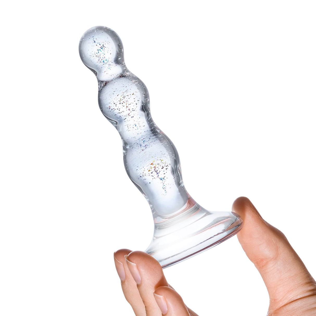 Glas - Triple Play Beaded Butt Plug 4" (Clear)    Glass Anal Plug (Non Vibration)