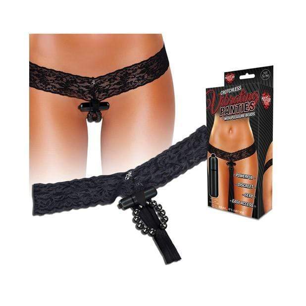 Hustler - Crotchless Vibrating Panties With Pleasure Beads S/M (Black) HL1002 CherryAffairs