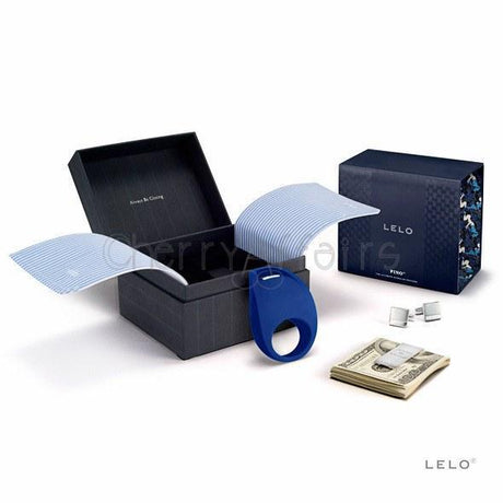 LELO - Pino Vibrating Cock Ring with Cufflinks and Clip (Blue) LL1088 CherryAffairs