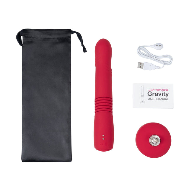 Lovense - Gravity App-Controlled Thrusting Dildo (Red)    Realistic Dildo with suction cup (Vibration) Rechargeable