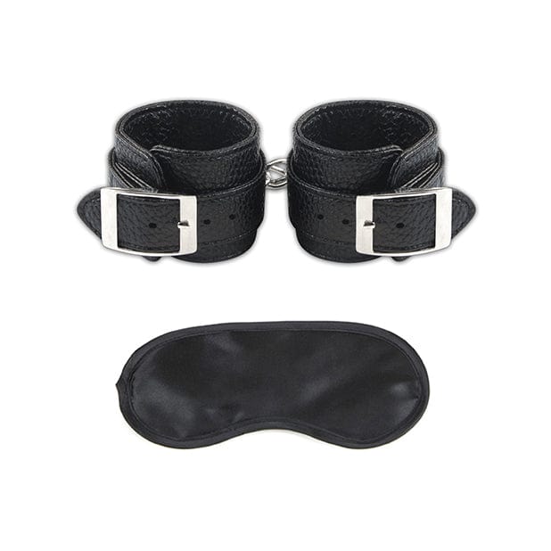 Lux Fetish - Unisex Leatherette Cuffs with Lock and Chain BDSM (Black)    Hand/Leg Cuffs