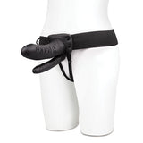 Lux Fetish - Unisex Vibrating Hollow Double Penetration Strap On Dildo (Black) LXF1016 CherryAffairs