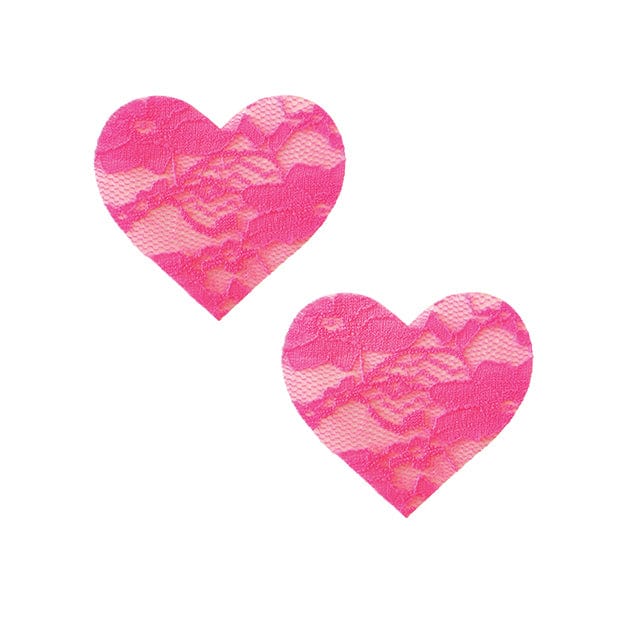 Neva Nude - Neon Blacklight Bubble Gum Pink Lace I Heart U Pasties Nipple Covers O/S (Pink)    Nipple Covers