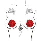 Neva Nude - Burlesque First Impression Roses Reusable Silicone Pasties Nipple Covers O/S (Red)    Nipple Covers