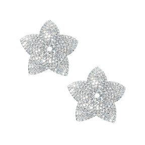Neva Nude - Burstin Blooms Crystal Jewel Reusable Silicone Pasties Nipple Covers O/S (Silver)    Nipple Covers
