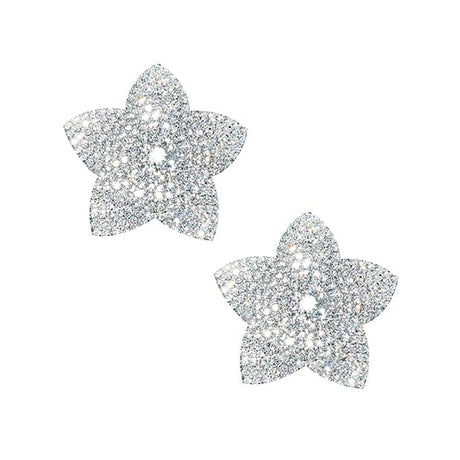 Neva Nude - Burstin Blooms Crystal Jewel Reusable Silicone Pasties Nipple Covers O/S (Silver)    Nipple Covers