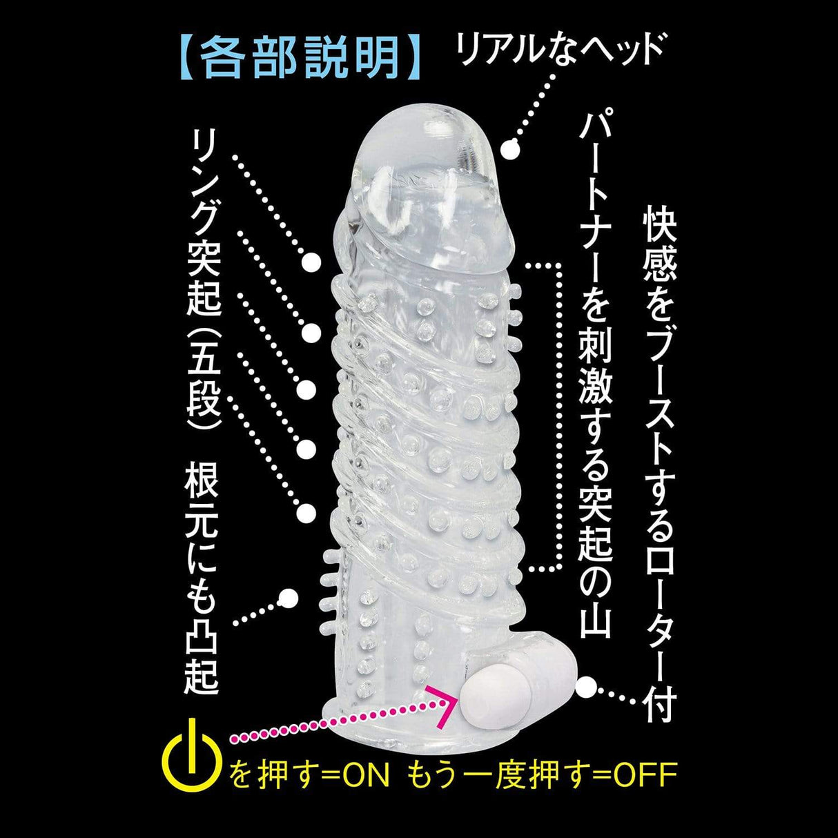 NPG - Sex Retsuden 6 Benkei Vibrating Cock Sleeve (Clear) NPG1050 CherryAffairs