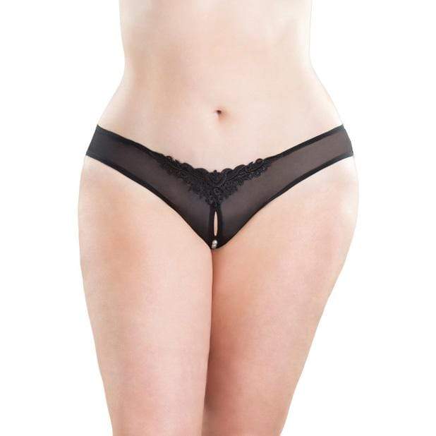 Oh La La Cheri - Crotchless Thong with Pearls 1X/2X (Black) OL1005 CherryAffairs