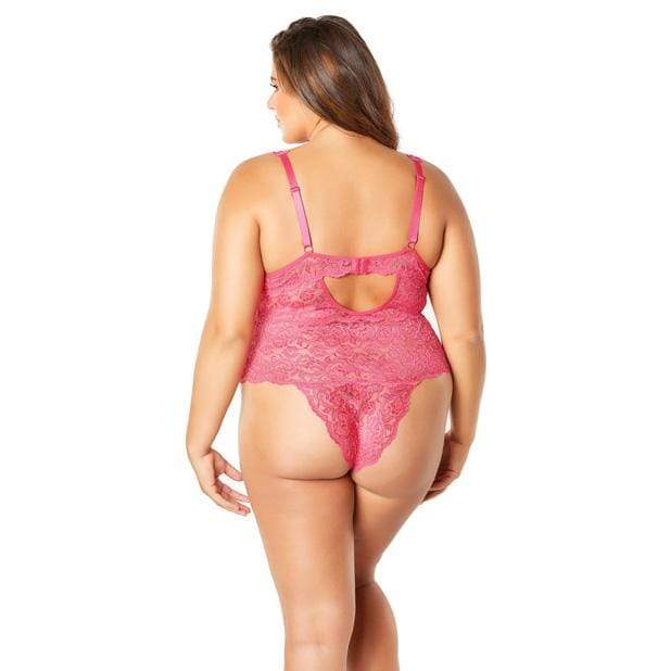 Oh la la cheri - Soft Edged Galloon Lace Teddy with Adjustable Straps and Snaps Crotch 1X (Pink) OL1018 CherryAffairs