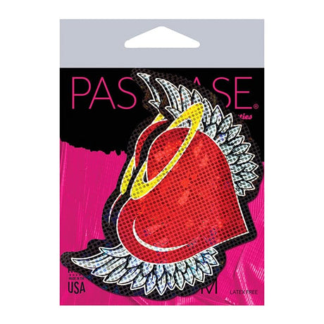 Pastease - Premium Angel Glitter Heart with Wings and Halo Pasties Nipple Covers O/S (Red)    Nipple Covers