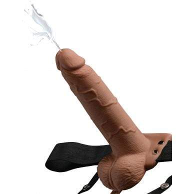 Pipedream - Fetish Fantasy Hollow Squirting Strap On with Balls 7.5" (Brown) PD1775 CherryAffairs