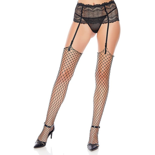 Popsi Lingerie - Unfinished Diamond Net Thigh High Stockings O/S (Black) PO1011 CherryAffairs