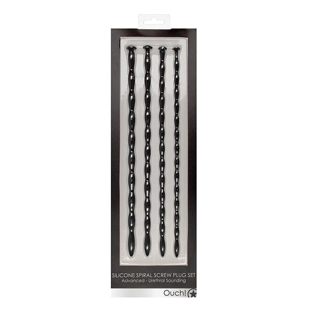 Shots - Ouch Advanced Urethral Sounding Silicone Spiral Screw Plug Set (Black) ST1039 CherryAffairs