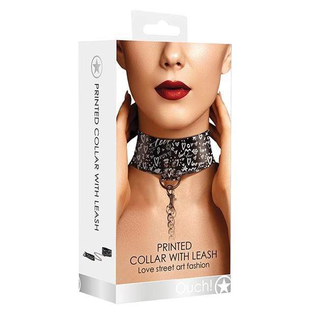 Shots - Ouch Love Street Art Fashion Printed Collar with Leash (Black) ST1029 CherryAffairs