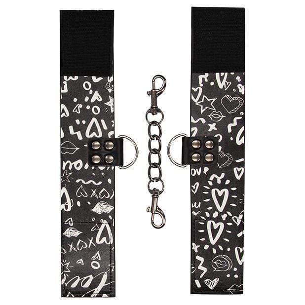 Shots - Ouch Love Street Art Fashion Printed Hand Cuffs (Black) ST1025 CherryAffairs