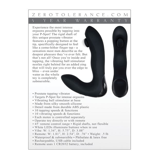 Zero Tolerance - Tap It Remote Control Silicone Prostate Massager (Black) ZR1019 CherryAffairs